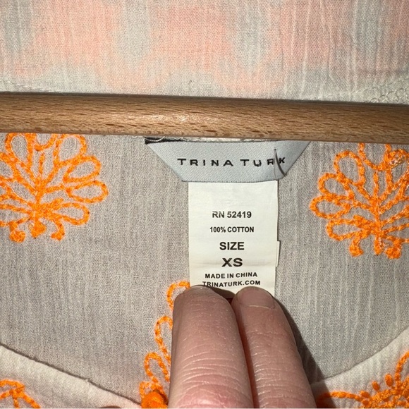Trina Turk XS Bright Orange and White Swim Cover Up With Tassels. - Picture 3 of 6